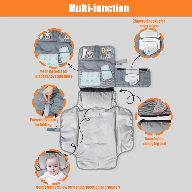 Latest Model 2026 Baby Changing Tote Bag Print Design Polyester Material Water Resistant Custom Changing Pad