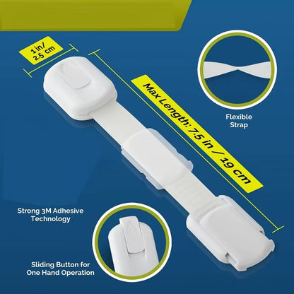 Child Safety Strap Locks Baby for Cabinets and Drawers, Toilet, Fridge More. Adhesive Pads.No Installation Required