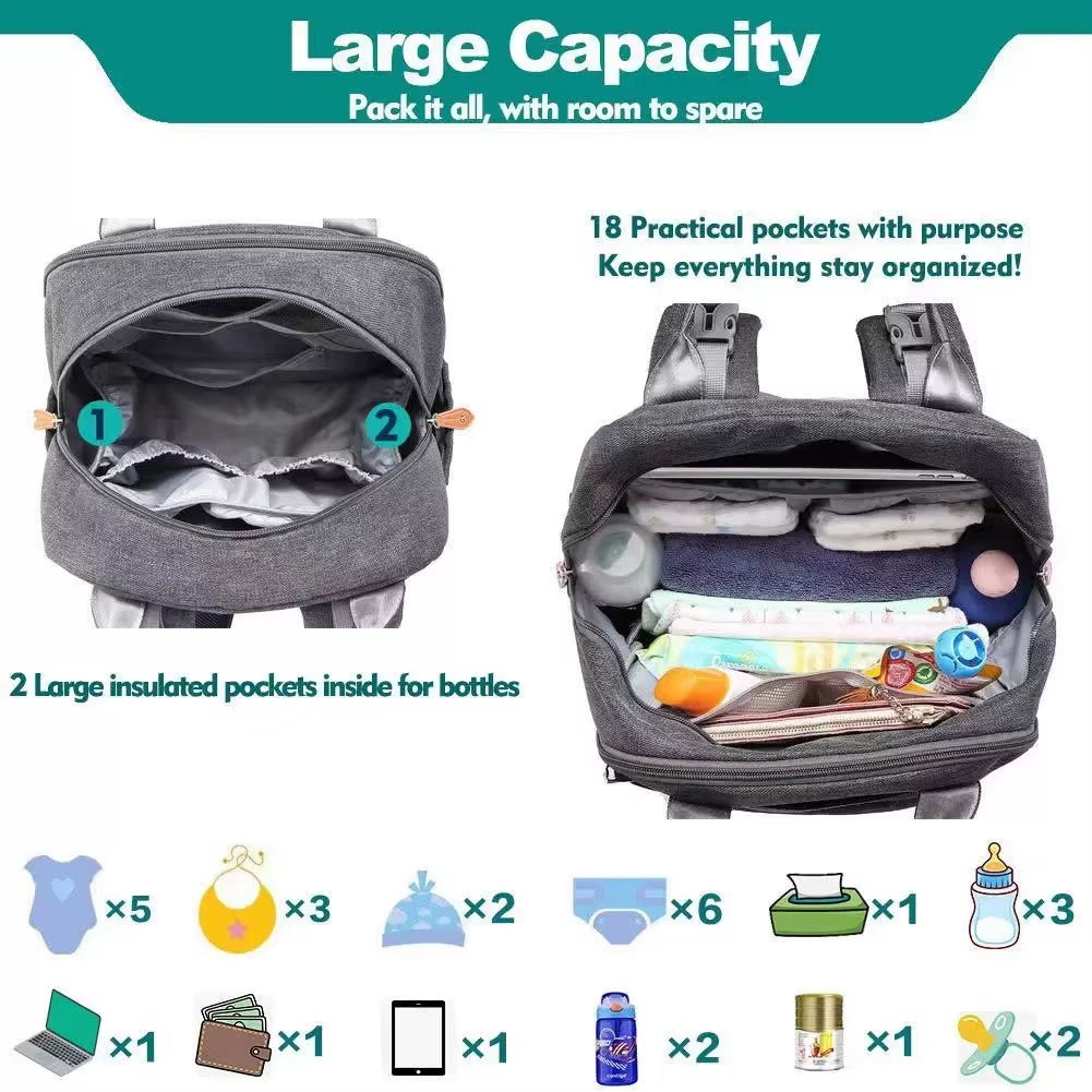 Customized Travel Fashion Large Capacity Insulated Pocket Waterproof Portable Mommy Backpack Baby Diaper Bag with Diaper Pad