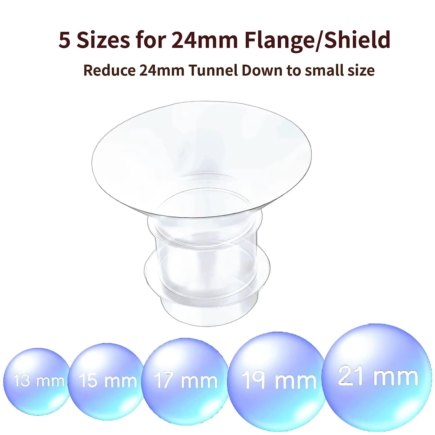 5 Size Breast Milk Pump Flange Inserts Breast Shield Converter Practical Breast Pump Replacement 13Mm 15Mm 17Mm 19Mm 21Mm