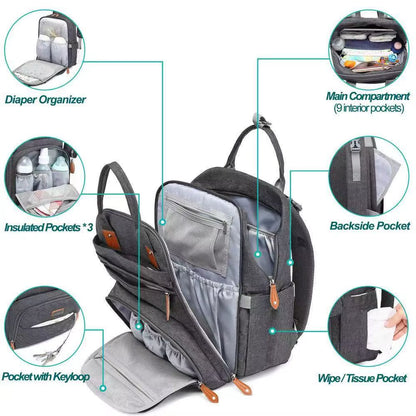 Customized Travel Fashion Large Capacity Insulated Pocket Waterproof Portable Mommy Backpack Baby Diaper Bag with Diaper Pad
