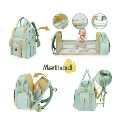 Luxury Designer Large Capacity Travel Folding Custom Waterproof Changing Station Foldable Baby Bed Diaper Bag Backpack