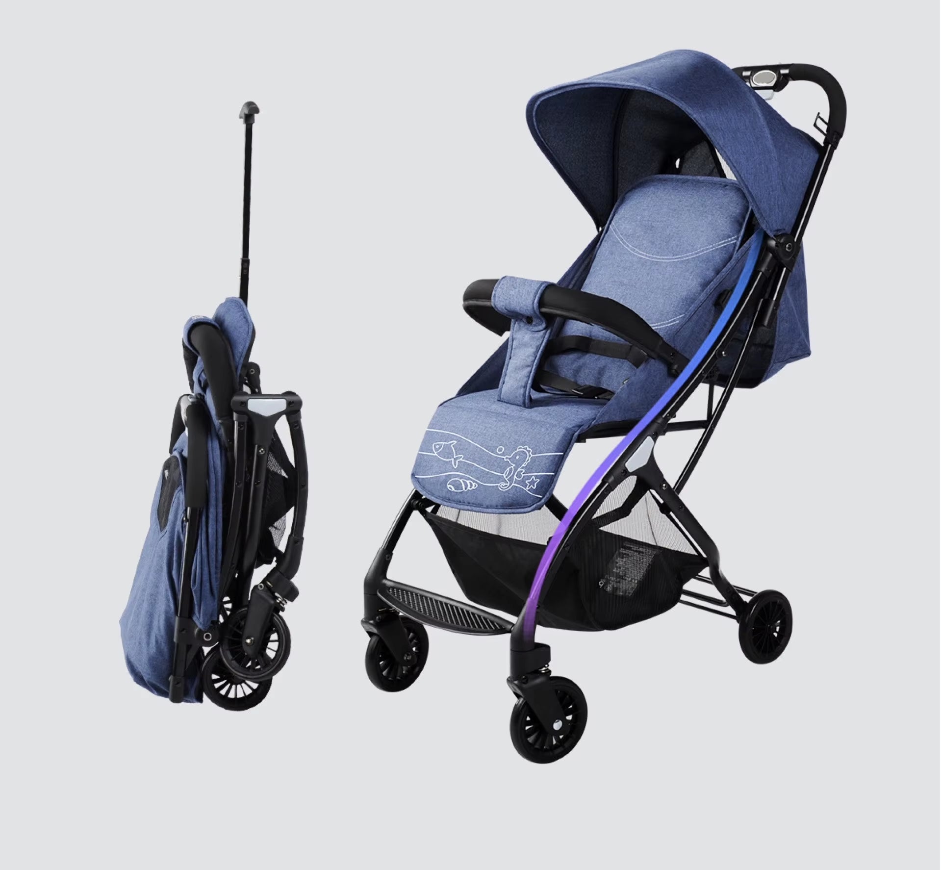 Stroller Baby 4 in 1 S1 Can Sit and Lie down Portable High Landscape Baby Walking Stroller Pull Bar Folding Baby Stroller