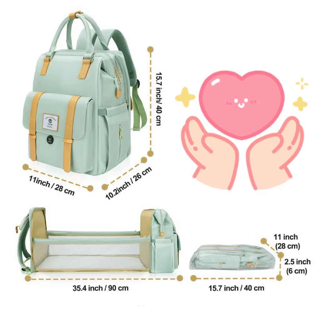 Luxury Designer Large Capacity Travel Folding Custom Waterproof Changing Station Foldable Baby Bed Diaper Bag Backpack