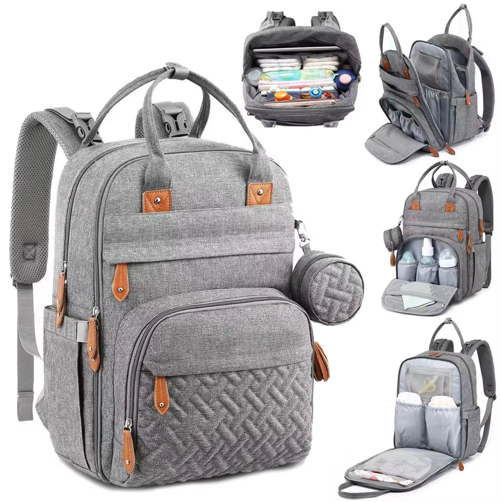 Customized Travel Fashion Large Capacity Insulated Pocket Waterproof Portable Mommy Backpack Baby Diaper Bag with Diaper Pad