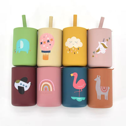 Silicone Anti-Fall Straight Straw Cup with Leak-Proof Design Training Drinkware for Baby'S Outdoor Activities and Tours