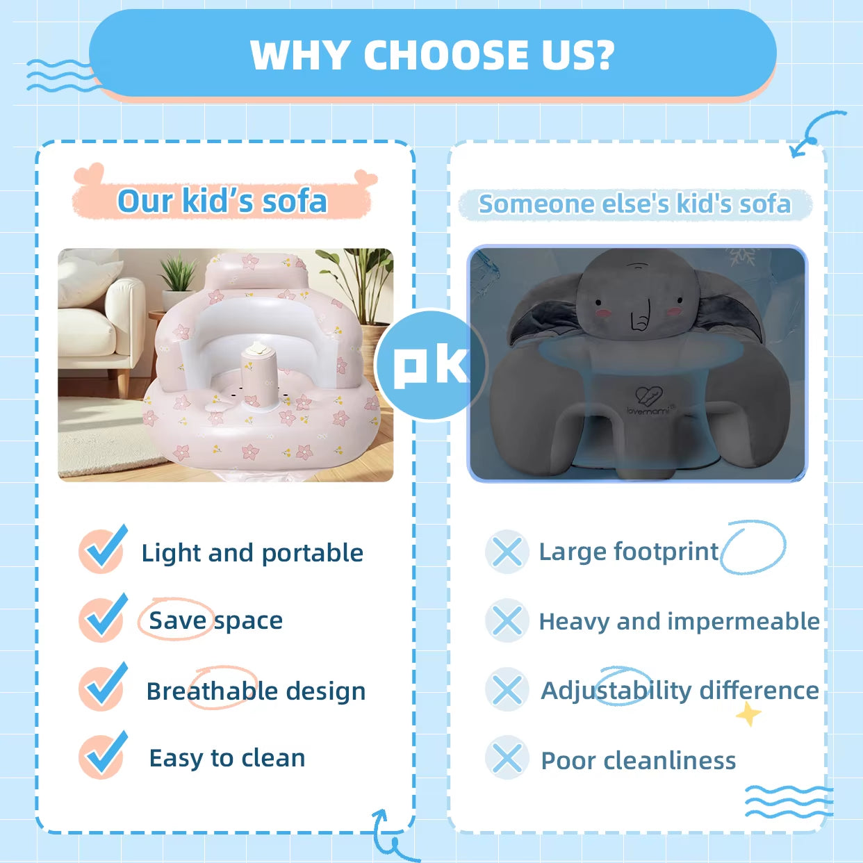 Durable Thickened PVC Cute Baby Learning Chair Inflatable Seat by Lexing for Daily Use