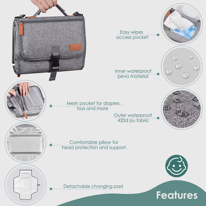 Foldable & Detachable Diaper Changing Station Large Waterproof Baby Changing Mat Newborn Portable Changing Travel Diaper Pad