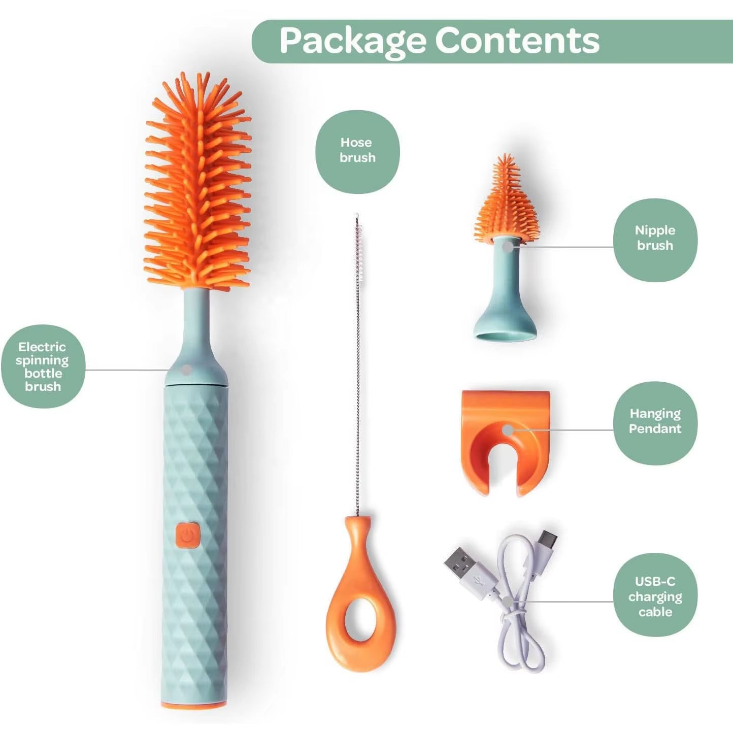New Hot Trending 3In1 Nordic Style Small Travel Baby Multipurpose Silicone Cordless Electric Bottle Cleaning Brush